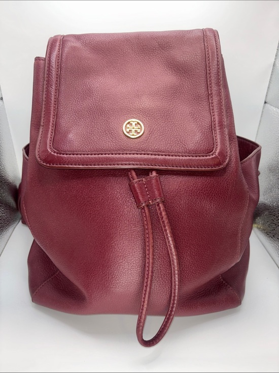 Tory Burch Handbags - Tory Burch Wine Leather Drawstring Backpack with Gold Logo